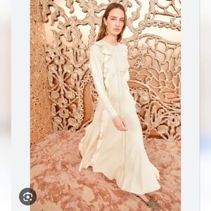 Ulla Johnson Analia Topstitched Wool Ruffle Midi Dress Pearl White Sz Small